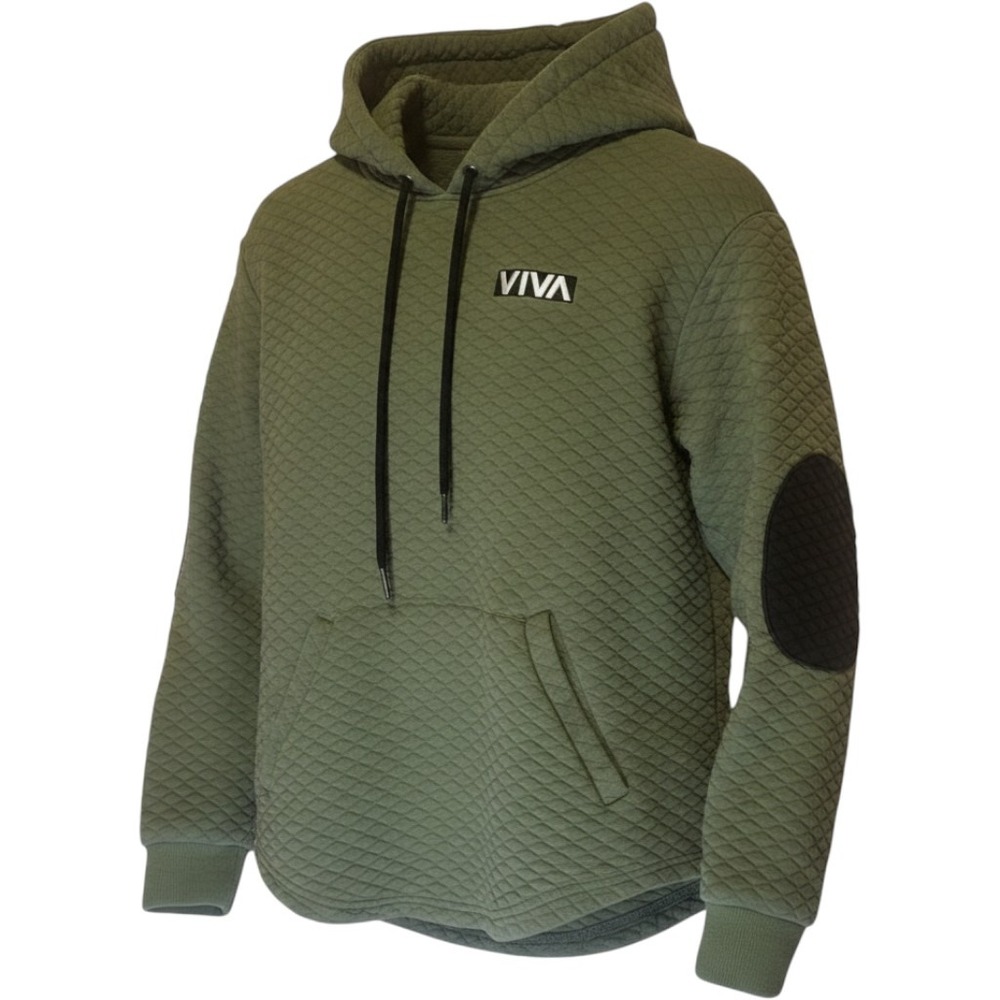 Viva Barstool Sports Mens Quilted Hoodie Olive Green Elbow Patches Pullover
